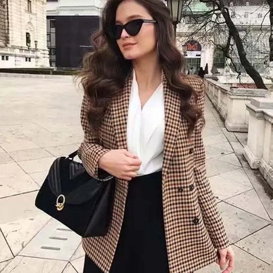 Womens Office Style Plaid Blazer Jackets