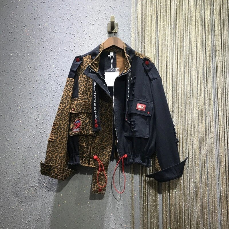 Womens Personalized Leopard Design Denim Jacket