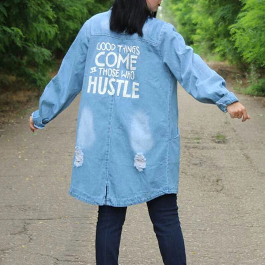 S-9XL Plus Size Denim Long Ripped Jackets For Women