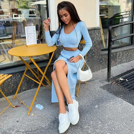 Breathable Knit 2-Piece Sweater Skirt Set for Spring and Summer