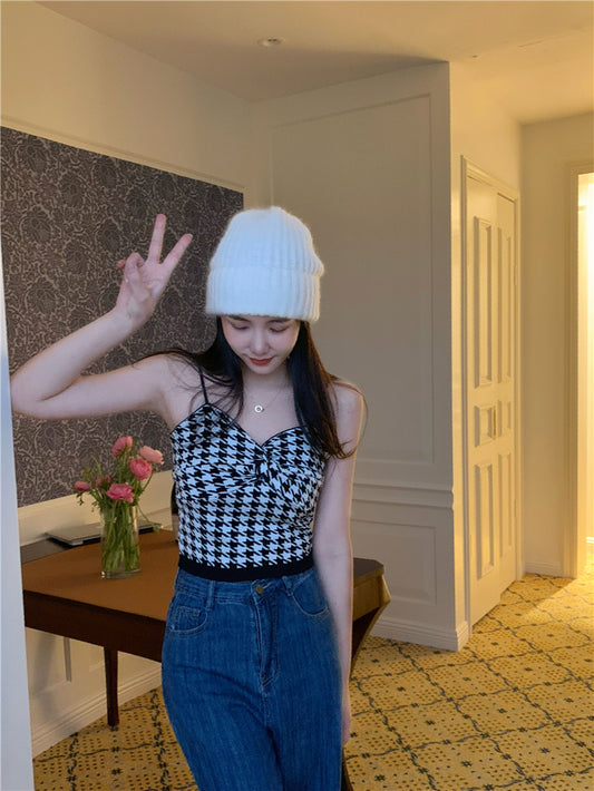 Women's Plaid Solid Crop Tops