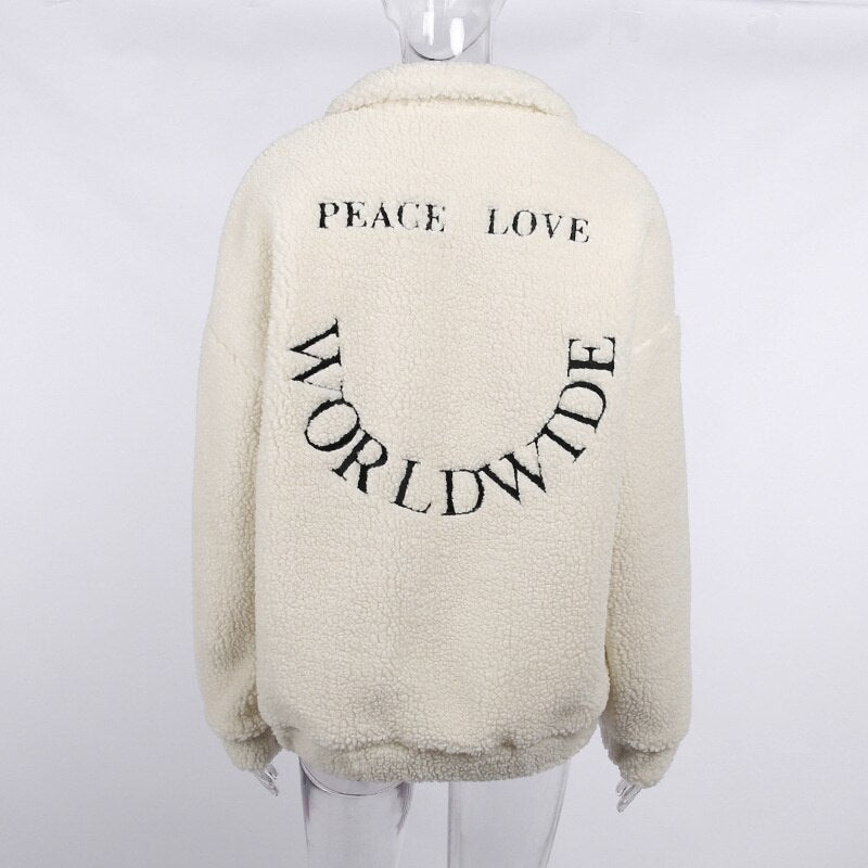 Womens Peace Themed Lambwool Jacket