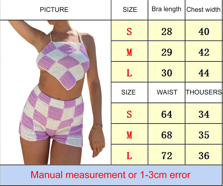 Summer Knit Plaid Shorts and Crop Top Set