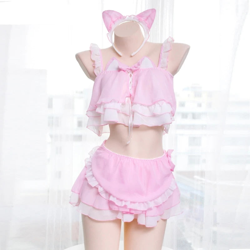 Womens Anime Cat Cosplay Japanese Style Bikini