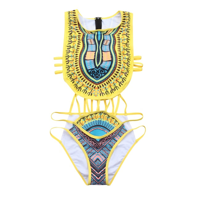 African Etnic Style High Waisted Cover Up Bikini Set