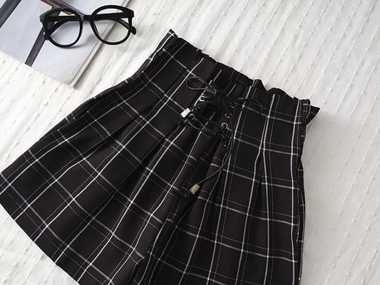 Women's Plaid High Waist Wide Leg Shorts