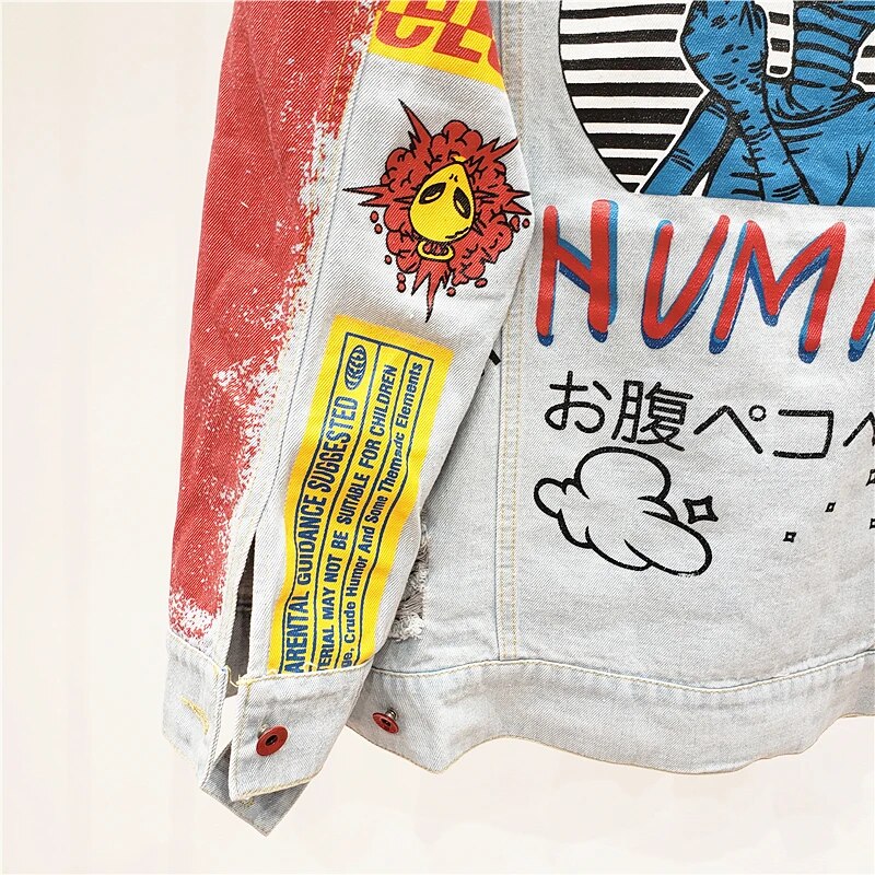 Women Punk Style Graffiti Print Denim Jacket