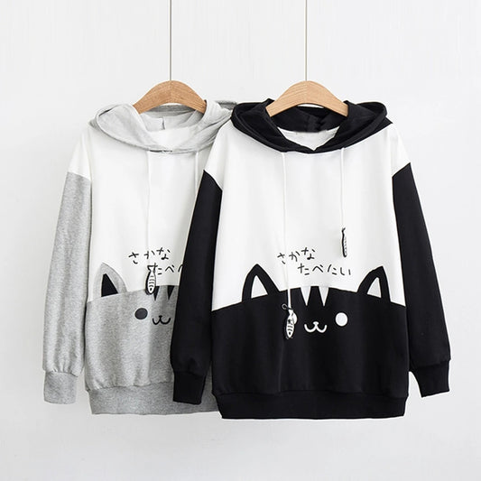 Women Asian Anime Cat Design Sweety Hoodies