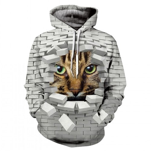 Black White Harmony 3D Womens Cat Hoodie