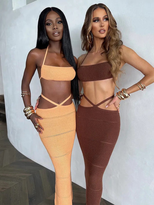 Trendy and Sexy: Tie Up Crop Top + Long Skirt Outfit