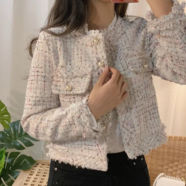 Elegant Autumn Pocket Decoration Warm Tweed Jackets For Women