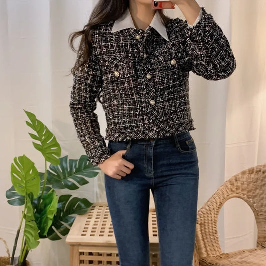 Elegant Autumn Pocket Decoration Warm Tweed Jackets For Women