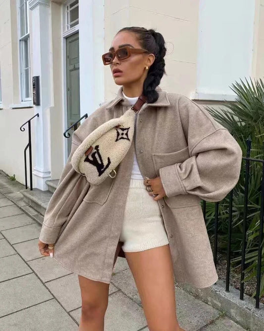 Womens Vintage Woolen Camel Jacket