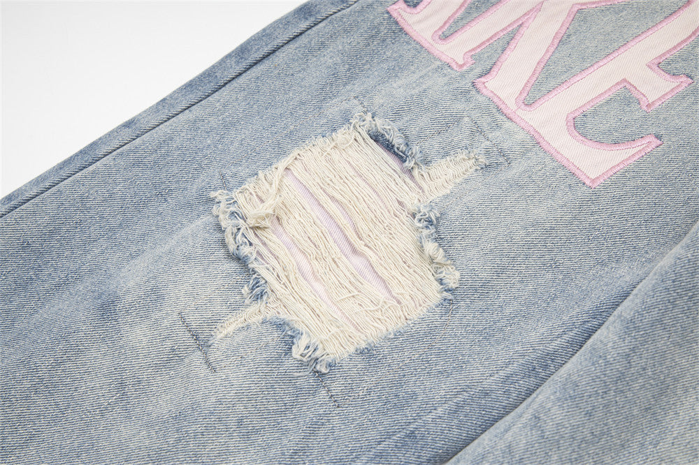 Womens Vintage Ripped Streetwear Denim Trousers