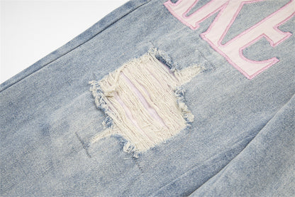 Womens Vintage Ripped Streetwear Denim Trousers