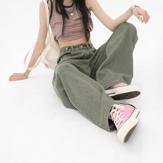 Womens Hip Hop High Street Wide Leg Denim Jeans