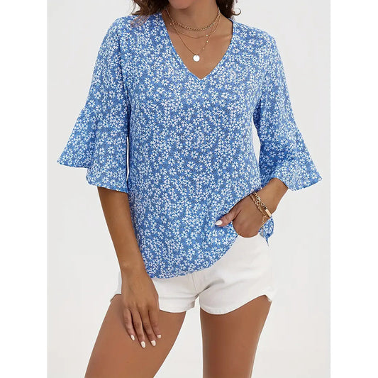 Womens Floral V Neck Tops
