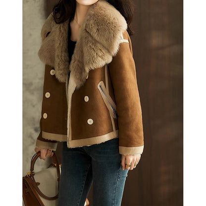 Womens Lambswool Turn Down Collar Coat
