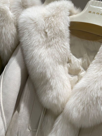 New Green Stitching Large Lapel Collar Fur Inside Coat For Women