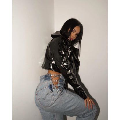 Womens High Waist Chain Streetwear Jeans