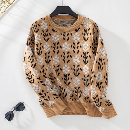 Womens Vintage Jacquard Woolen Sweater