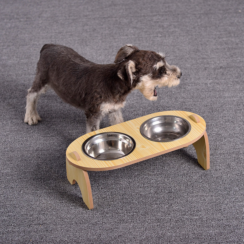 Cats Wooden Stand Stainless Steel Bowls