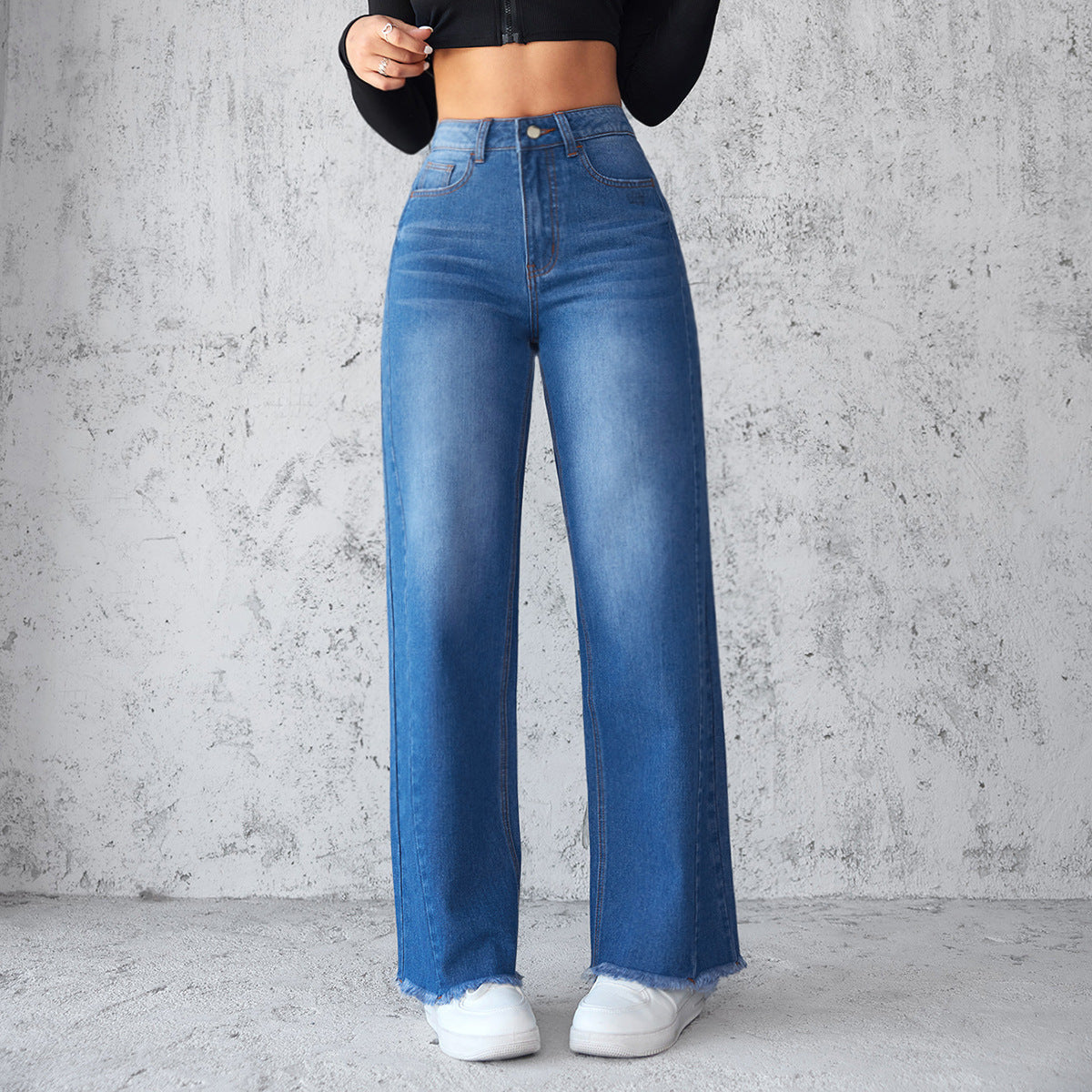 Womens Straight Casual High Waist Jeans