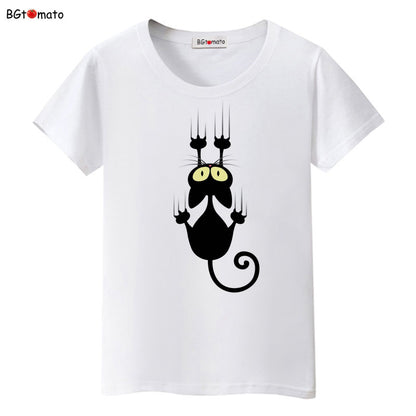Funny Cap Three Cat Cartoon Summer Women T-Shirts