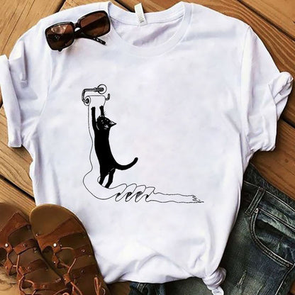 Sarcasm Themed Drinking Cat Summer Women T-Shirts