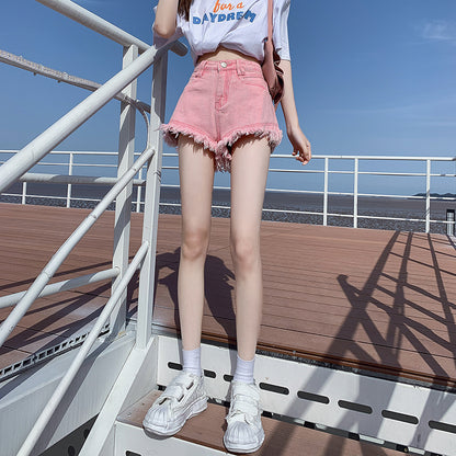 Summer Frayed High Waist Denim Shorts