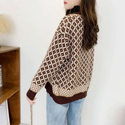Womens New Casual Geometric Pattern Winter Sweater