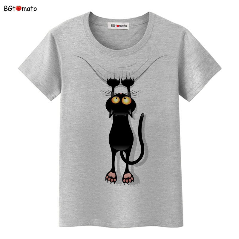 Funny Cap Three Cat Cartoon Summer Women T-Shirts