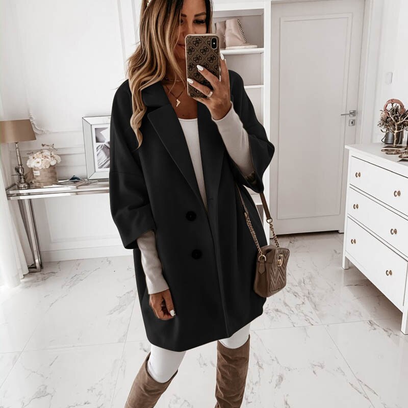Casual Loose Style Oversized Spring Autumn Woolen Coats For Women