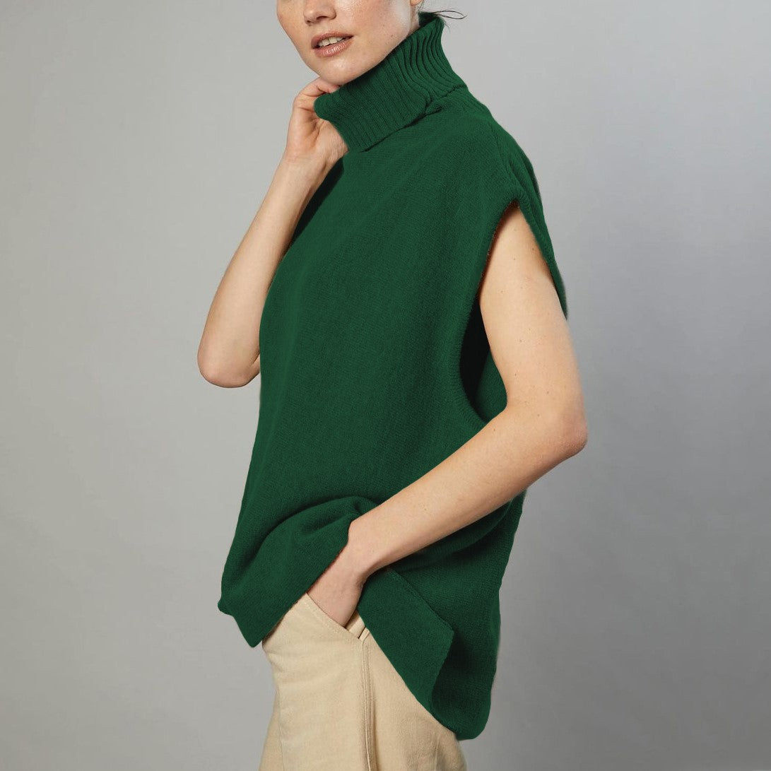 Women Knitted Turtleneck Sleeveless Sweaters
