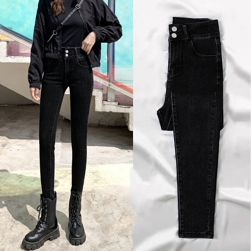 Double Button Fly Skinny Women Jean Tight Trousers