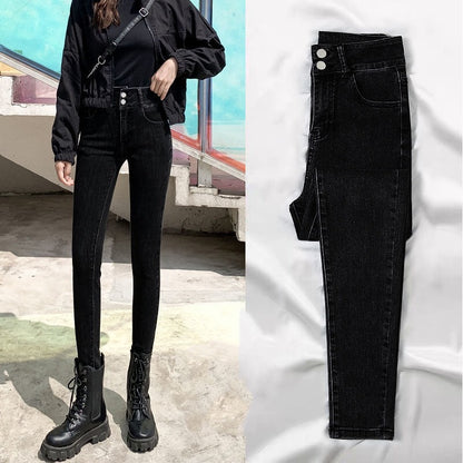 Double Button Fly Skinny Women Jean Tight Trousers