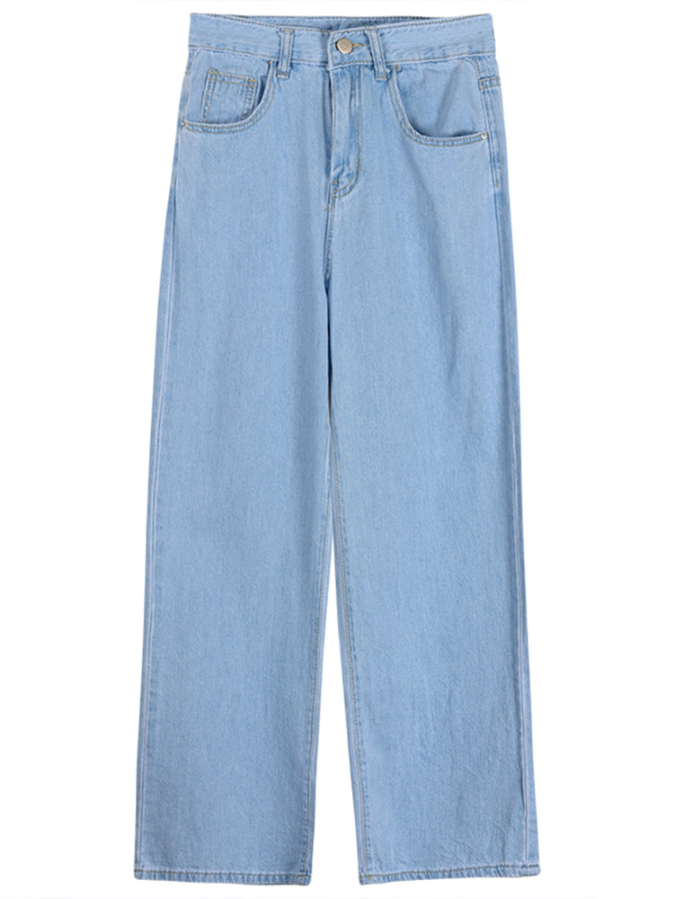 Womens High Waist Straight Denim Trousers