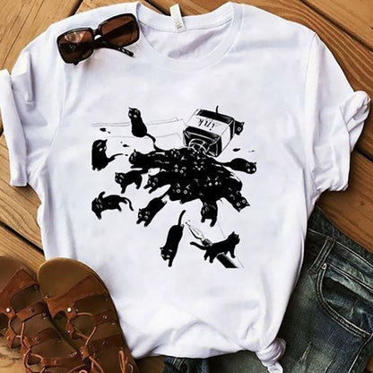Sarcasm Themed Drinking Cat Summer Women T-Shirts