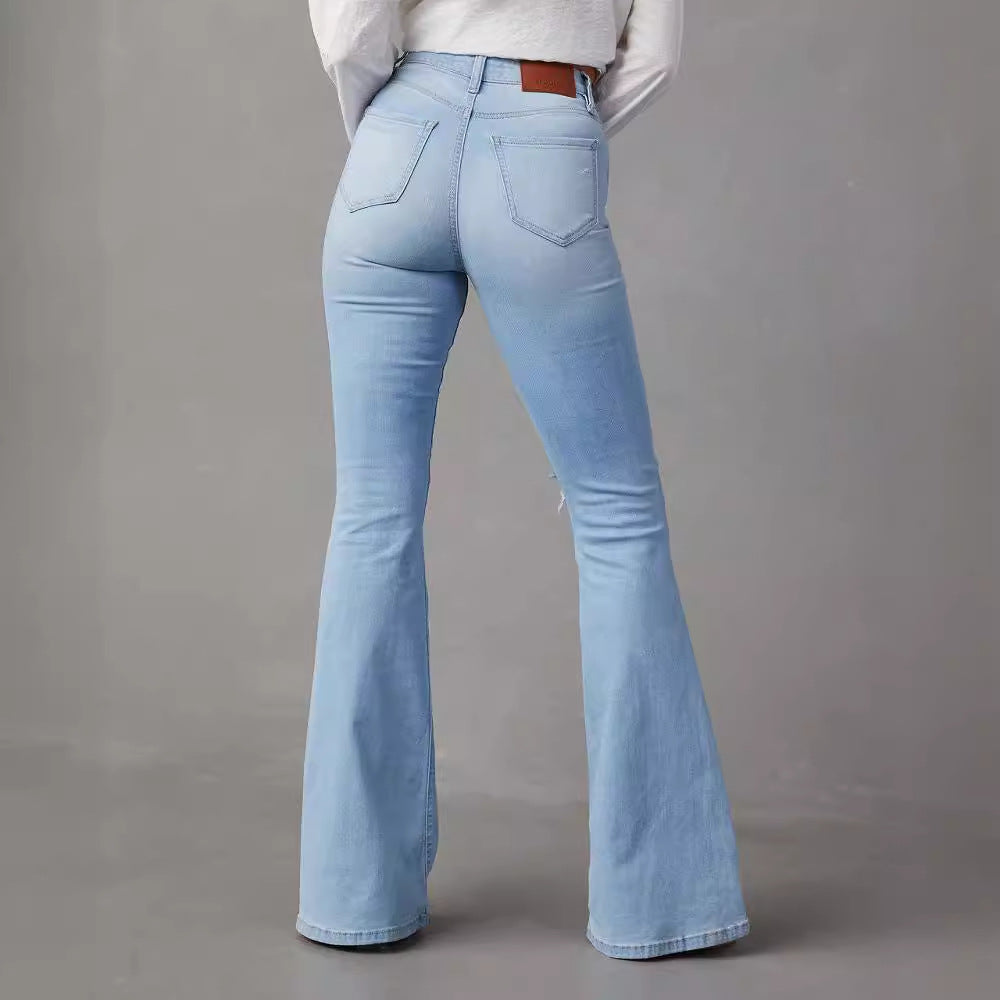 New Casual Ripped Women Blue Jeans Pants