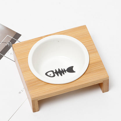 Cat Bamboo Rack Ceramic Bowl