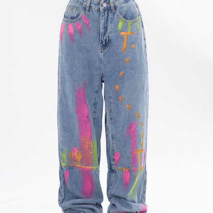 American Street Style Graffiti Print Jeans