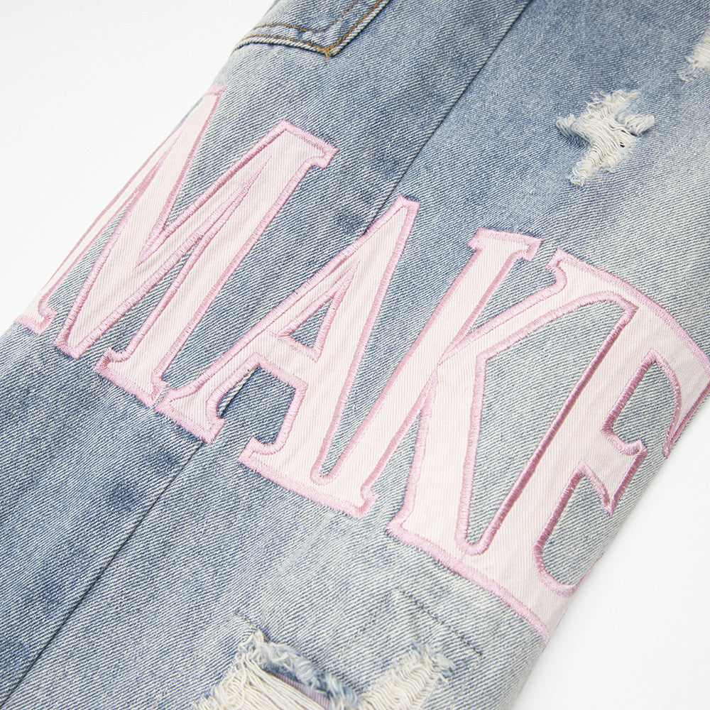 Womens Vintage Ripped Streetwear Denim Trousers