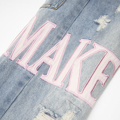 Womens Vintage Ripped Streetwear Denim Trousers
