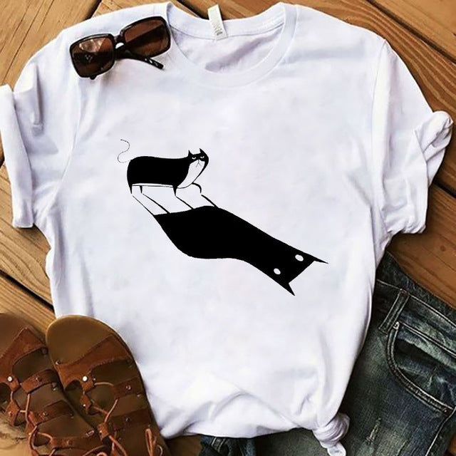 Sarcasm Themed Drinking Cat Summer Women T-Shirts