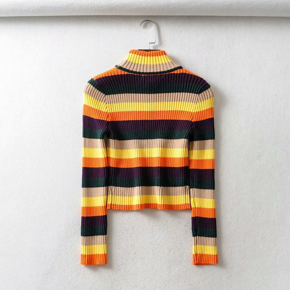 Women Turtleneck Rainbow Sweater