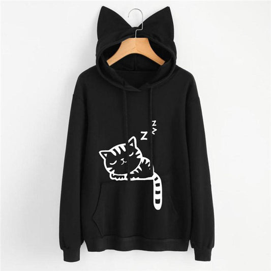 Women Black Theme Meow Sweatshirts
