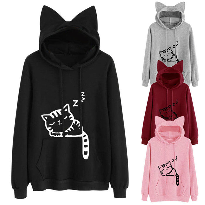 Women Black Theme Meow Sweatshirts