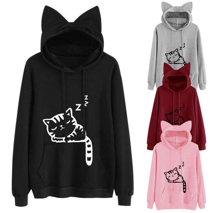 Women Black Theme Meow Sweatshirts