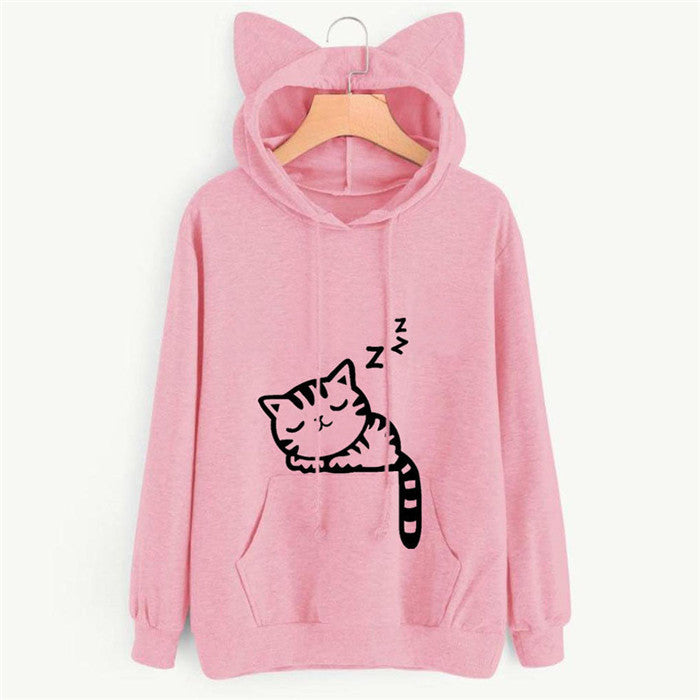 Women Black Theme Meow Sweatshirts
