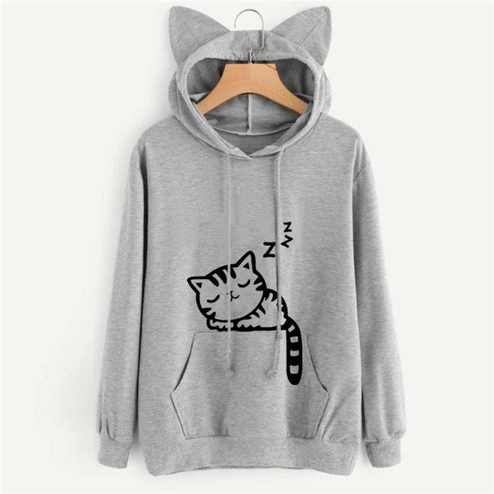 Women Black Theme Meow Sweatshirts